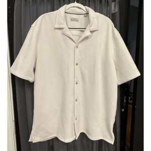 Ike Behar Quilted Cabana Shirt Mens XXL White Short Sleeve Camp Button Down 2XL